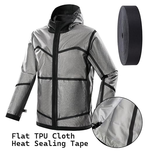AHANDMAKER 65.61 FT x 0.8 Inch Cloth Heat Sealing Tape Waterproof Iron-On Seam Sealing Fabric Adhesive Repair Tape Heat Proof Cloth Tape for Jacket Sportswear Raincoat, Black