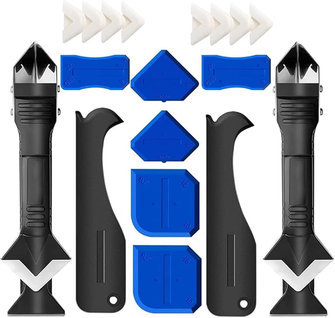 Silicone Caulking Tool, 3 in 1 Silicone Remover Multi Tool, Glazing Compound Finishing Tool, Caulk Remover Tool, for Bathroom,Kitchen,Floor,Window,Sink Joint,Frames Seal(2 sets)