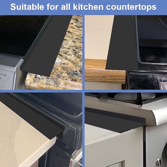 Silicone Stove Gap Covers Folding,25 Inches Stove Gap Filler 2pcs,Kitchen Sealing Strip Between Electric Stove,Countertop,Oven Spacer Black