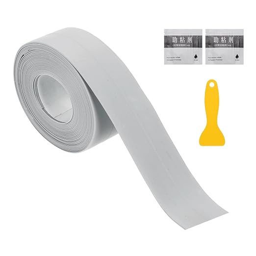 uxcell Caulk Tape Waterproof, 0.83 Inch x 10.5 ft Self-Adhesive Sealant Sealing Strip Caulking Sealant Tape PVC with Tool for Kitchen Sink Toilet Bathroom Bathtub Floor, Gray