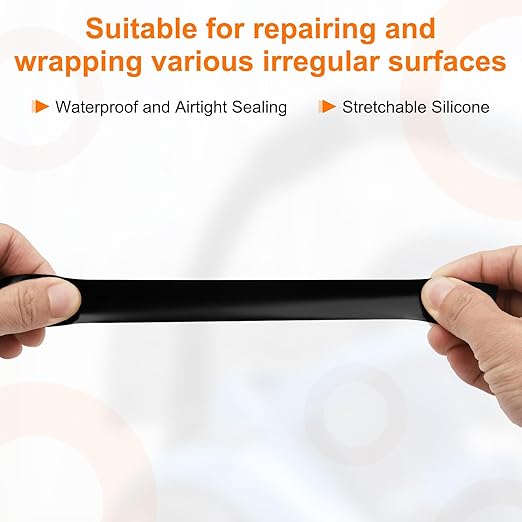 uxcell Self Fusing Silicone Tape, 1" x 10ft Waterproof Water Leak Sealing Tape for Plumbing Pipe Hose Repair Handles, Black (0.5mm Thick)