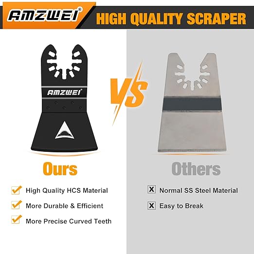 AMZWEI 16PCS Oscillating Tool Scraper Blades,HCS Caulk Remover Tool Blades for Vinyl Flooring,Paint,Carpet,Tile Adhesives, Compatible with Dewalt Milwaukee Dremel, Ryobi, Rockwell