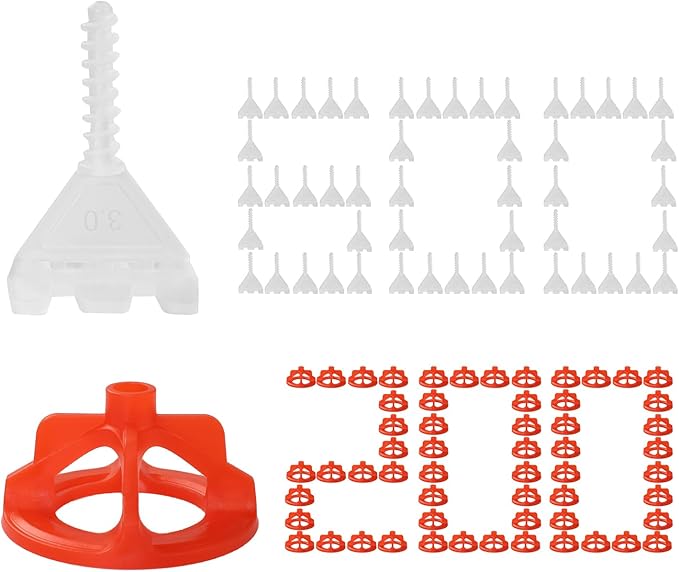 DGSL Tile Leveling System 1/8", 600 Pcs Tile Spacers and 200 Pcs Red Cap, Tile Spacers Leveling System for Professional Ceramic Tile and Stone Installation, Precision Gap Control
