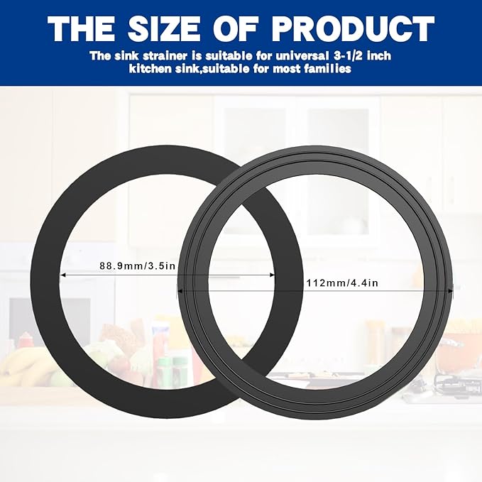 RQYEKDO 2PC Kitchen Sink Strainer Gasket Seal Rings,Fits Standard 3-1/2 inch Sink Drains,Garbage Disposal Rubber Seal Kit for InSinkErator 80032 Compatible Models, No Plumber's Putty Required (3Pack)