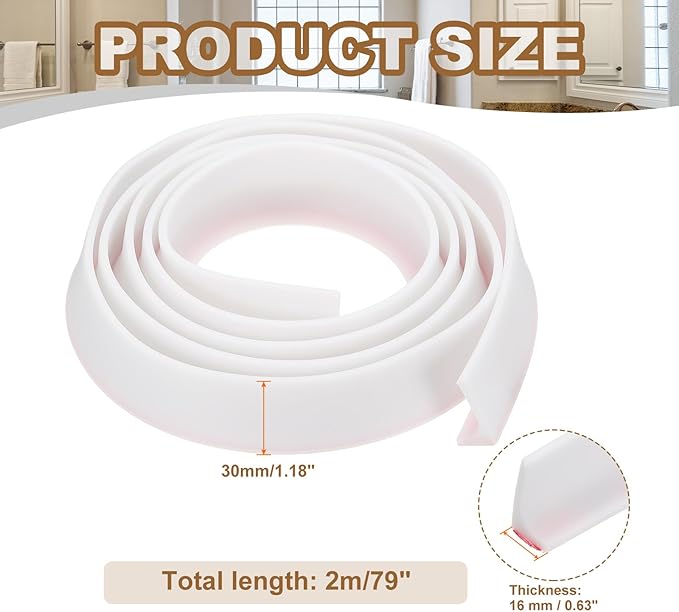 PATIKIL 79 Inch Collapsible Shower Threshold Water Dam Guard, Shower Stopper Barrier Self Adhesive Sink Splash Guard for Frameless Shower Door Bottom, White (1.2"Wx0.6"T)
