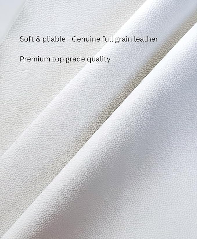 12'' x 24'' Genuine Full Grain Cowhide Leather Sheet — Soft Leather for Upholstery Repair, Handbags, Wallets, Sewing, Crafts, & DIY Projects — 1.1-1.3mm (3oz) Pre-Cut (White, 3 Pieces)
