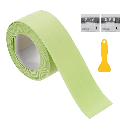 uxcell Caulk Tape Waterproof, 0.83 Inch x 4.92 ft Self-Adhesive Sealant Sealing Strip Caulking Sealant Tape PVC with Tool for Kitchen Sink Toilet Bathroom Bathtub Floor, Green
