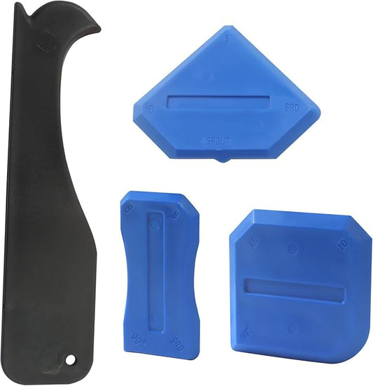 4 Pcs Silicone Caulking Tools, Compatible Sealant Grout Caulk Tool Kit, Reuse Scraper Sealing Kit for Home Renovation, Kitchen Bathroom Floor Sink Joint (Blue)