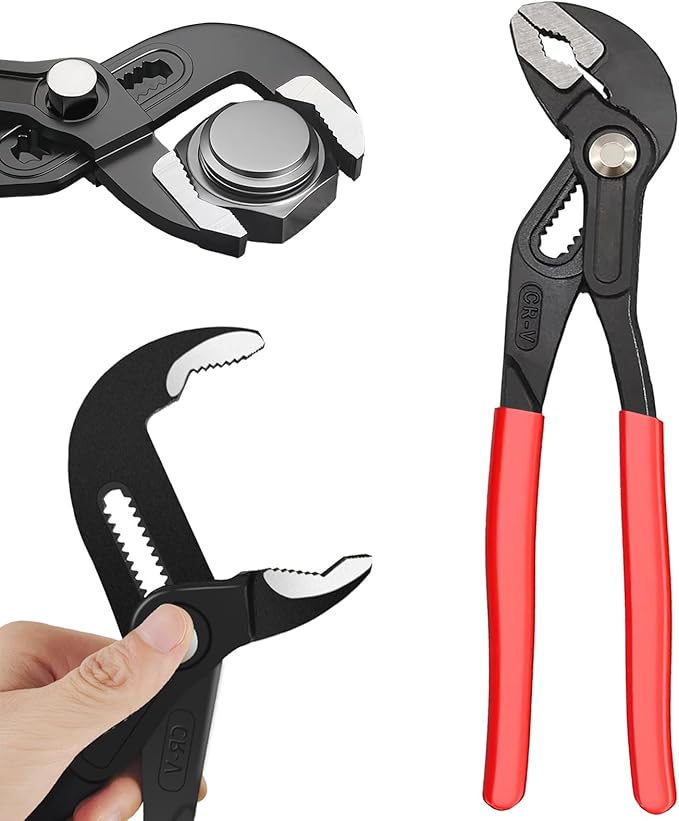 Adjustable Water Pump Pliers 7" Groove Joint Pliers V-Jaw Quick Adjust Tongue and Groove Pliers with Push-Lock and Cushion Grip Ideal for Tight Spaces Plumbing Cars and Home Repair (7 inch)