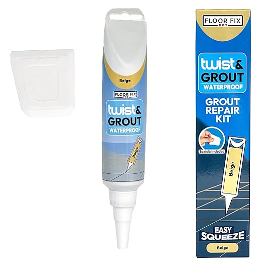 Floor-Fix Pro Twist & Grout Repair Kit – Premixed Waterproof Grout Repair & Grout Paint Pen Alternative – Fast Tile Grout Reviver for Bathroom, Shower & Kitchen – Crack-Resistant (Beige, 8.8 Fl Oz)