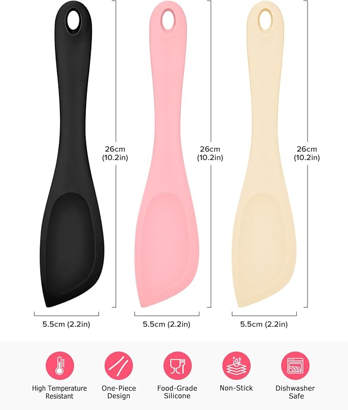Silicone Scraper Spatula Set, BPA Free Food Grade Rubber Spatulas, Flexible Baking Mixing Tool, Heat Resistant Bowl Scrapers for Nonstick Cookware, 3 Pack (10.2 inch)