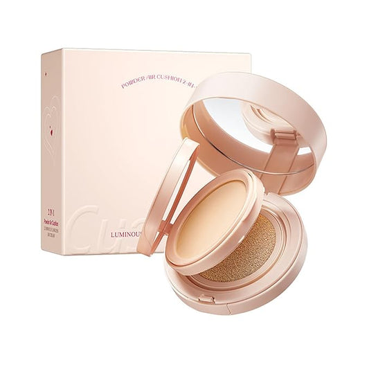2in1 Air Cushion BB Cream, Double Layer Cushion Foundation, Oil-Control Setting Powder, Concealer Full Coverage, Long-Lasting and Even For All Skin Types, Color Changing Foundation (Ivory White)