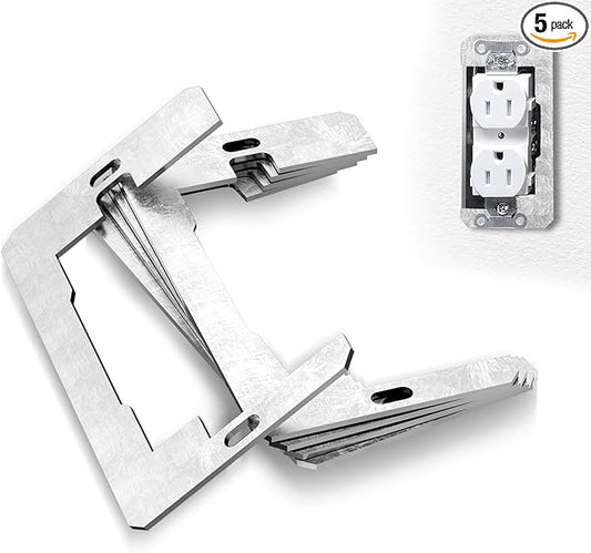 5 Pcs Outlet Spacers, Metal Wall Plate Spacer for Electrical Outlets, Flush Fit Device Leveling Plate for Receptacle Repair, Outlet-Extender Shims for Fixing Protruding Switches & Gaps