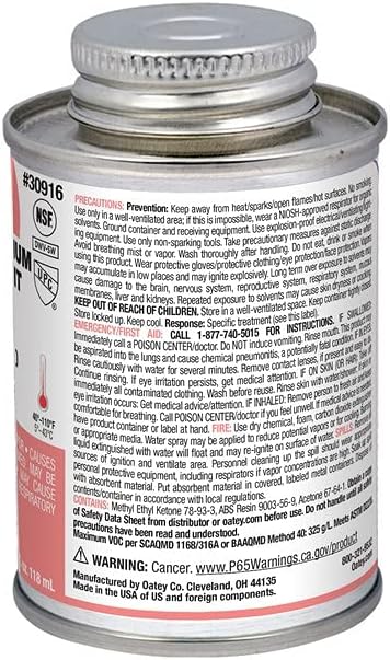 Oatey, Black, 30916 ABS Extra Special Cement, 4-Ounce, 4 oz