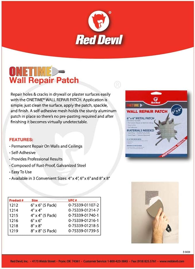 Red Devil 1218 8" x 8" ONETIME Wall Repair Patch, 1 Pack