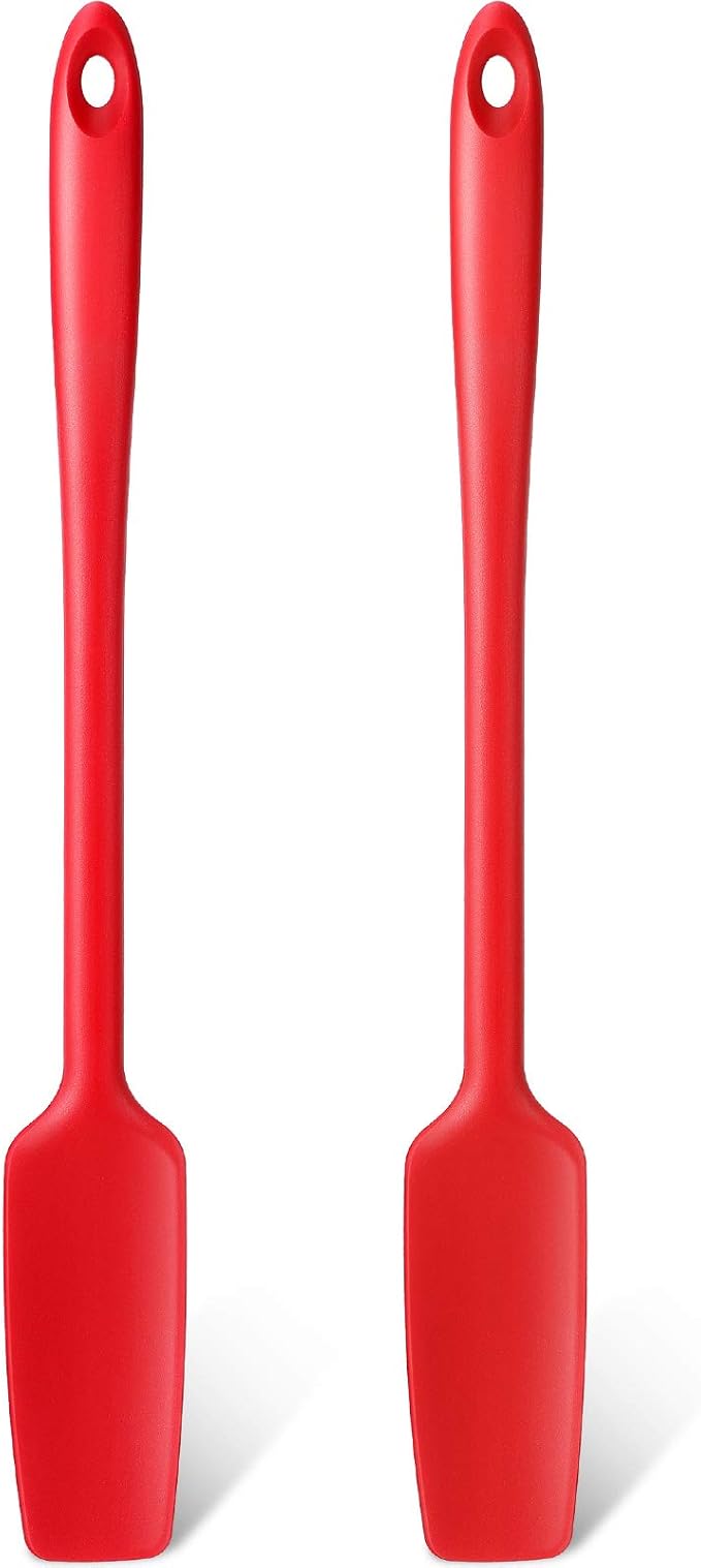 Patelai 2 Pieces Silicone Jar Spatula with Long Handle Heat Resistant Kitchen Scraper Spatula Non Stick Rubber Silicone Scraper for Jam Smoothies Blenders Cooking Baking Stirring (Red)