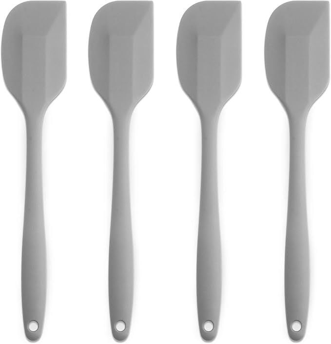 4‑Piece Silicone Spatulas Set Heat Resistant 600°F Seamless Steel‑Core Rubber Spatulas for Nonstick Cookware ALLWIN HOUSEWARE Uniform Length Kitchen Spatulas for Cooking & Baking, Grey