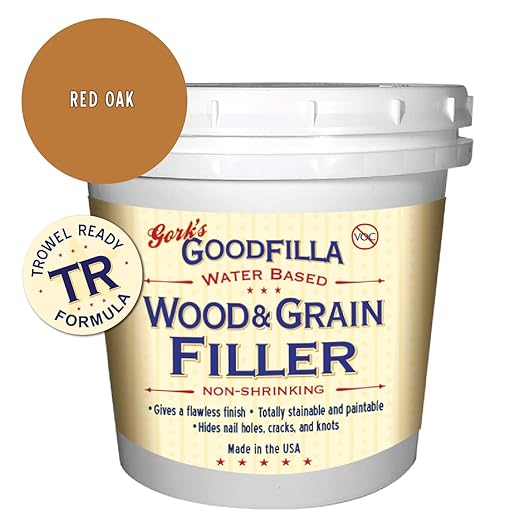 Water-Based Wood & Grain Filler (Trowel Ready) - Red Oak - 1 Quart By Goodfilla | Replace Every Filler & Putty | Repairs, Finishes & Patches | Paintable, Stainable, Sandable & Quick Drying