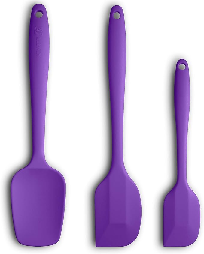 Silicone Spatula 3‑Piece Set Heat Resistant 600°F Non‑Stick Rubber Spatulas with Stainless Steel Core ALLWIN HOUSEWARE Large Spatula, Spoonula & Mini Spatula for Cooking & Baking, Purple
