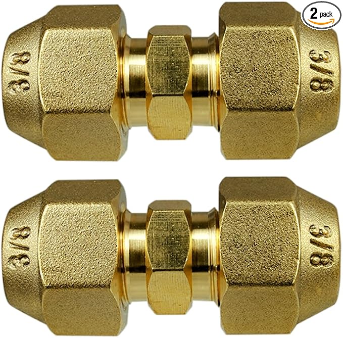 2 Pieces 3/8" Butt Copper Tube Fitting with Flare Nut for Air Conditioning Copper Pipe Extension Connectors Brass Flare Fitting Nuts