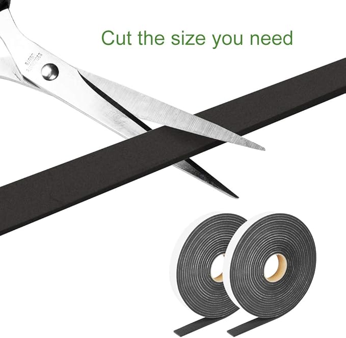 2 Rolls Foam Seal Tape for Door Window Seal Insulation, 3/4in Wx1/8in T Soundproof and Shockproof Weather Stripping Single Sided Door Foam Tape Cold Air Draft Closed Cell Weather Strip, Single 16FT