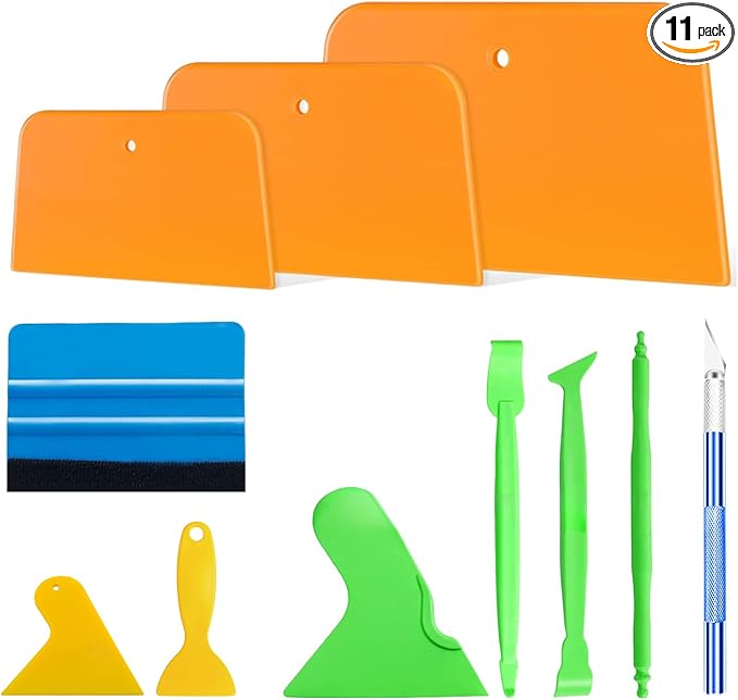 AZY 11PCS Auto Body Tool Set – Flexible Body Filler Spreader Tools, Plastic Putty Knife, Window Tint Kit & Tools, Multi-Size Squeegee for Car Wrap & Vinyl, Scratch-Free Design