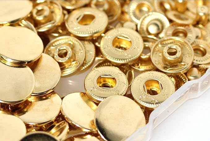 BetterJonny 24 Sets Heavy Duty Leather Snap Fasteners Kit, 10mm Metal Snap Buttons Press Studs Leather Rivets Snaps with 4 Setter Tools for Clothes Bracelet Jackets Jeans Gold