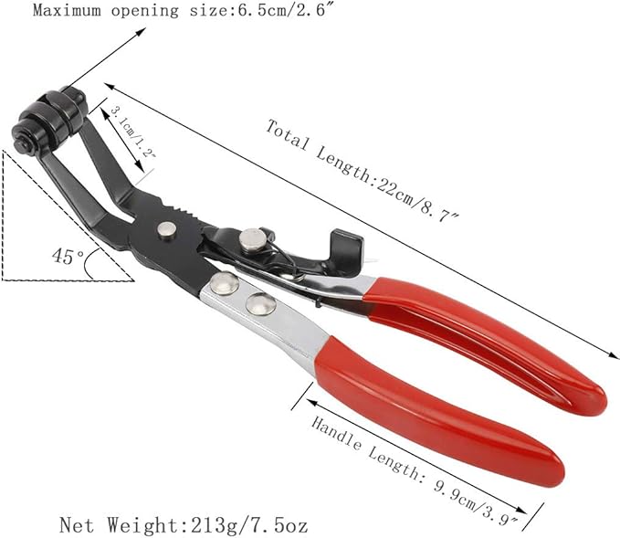 Auto Vehicle Tools Hose Clamp ClipTools,45° Angle Flat Belt Hose Clamp Pliers, Use in narrow locations for Car Coolant Fuel Oil Water Pipe Repair Tools (45° Angle-Bent Pliers)