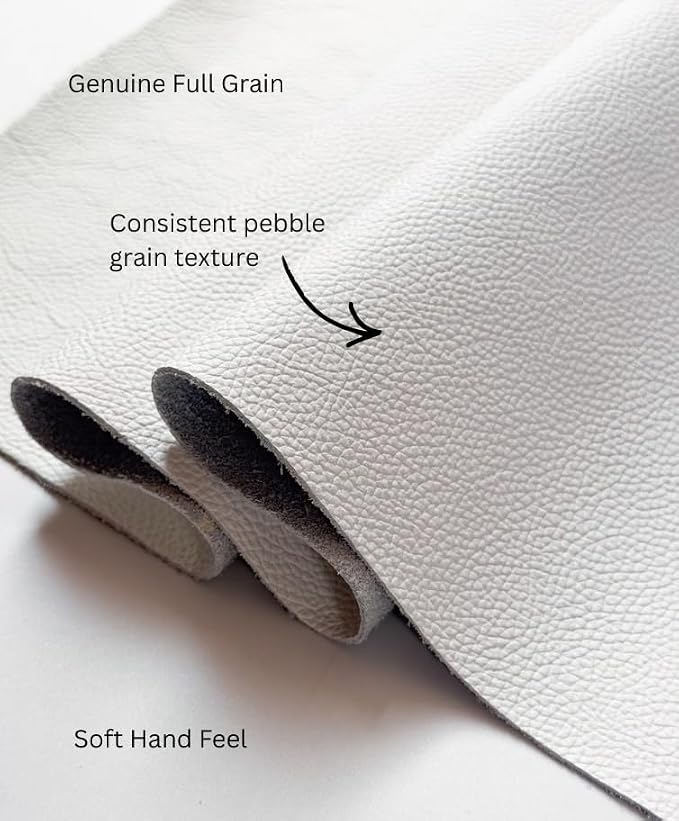 12'' x 24'' Genuine Full Grain Cowhide Leather Sheet — Soft Leather for Upholstery Repair, Handbags, Wallets, Sewing, Crafts, & DIY Projects — 1.1-1.3mm (3oz) Pre-Cut (White, 1 Piece)