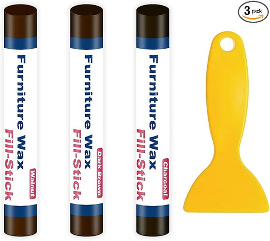 Wood Filler Sticks Kit, 3 Shades of Brown Quick Fix Sticks for Wood Repair, Wax Putty Stick Fill Stisks Repair for Scratches, Crack, Scuffs, Gouge on Cabinets, Tables, and Doors