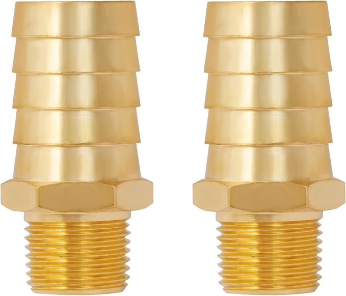 SUNGATOR Hose Barb Fittings 3/4 Inch Barb × 3/8 Inch NPT, Brass Air Hose Fittings, 3/4" to 3/8" NPT Male Air Line Repair Connector Kit, Brass Male Thread Pipe Adapter (2 Pack)