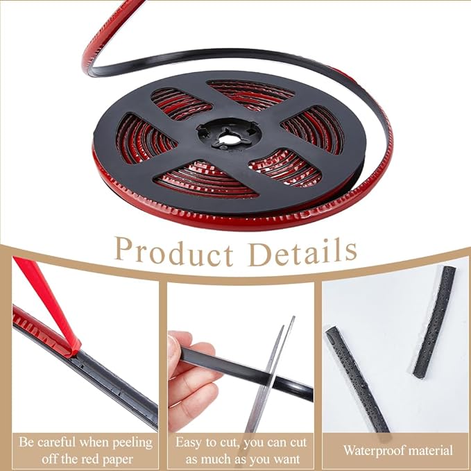 GORGECRAFT 5.5 Yard Waterproof Caulking Strip 0.3 Inch Self Adhesive Black Shower Tub Toilet Caulk Gap Tape Flexible Triangle Molding Trim Sealing Edging Tape for Stove Sink Bathroom Corner Wall Edge