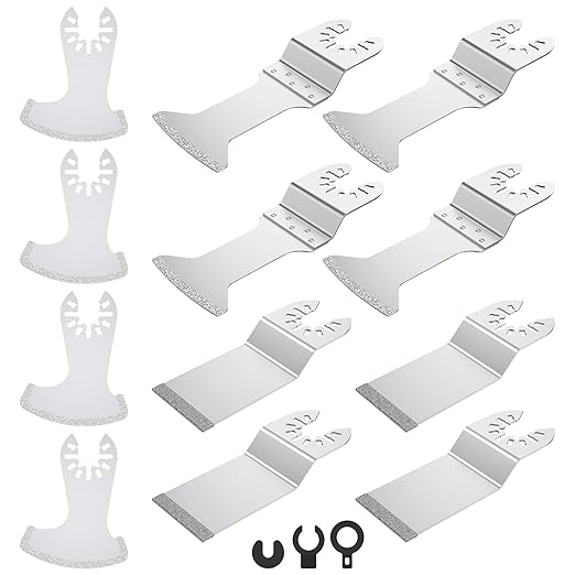 12PCS Diamond Oscillating Multi Tool Grout Removal Blades with 2 Adapters Multifunctional Grout Remover Blades Kit for Oscillating Tool(Mixed Set)