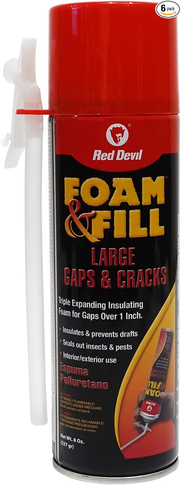 Red Devil 0908 Foam & Fill Large Gaps & Cracks Expanding Polyurethane Sealant, 8 oz, Off White, Case of 6