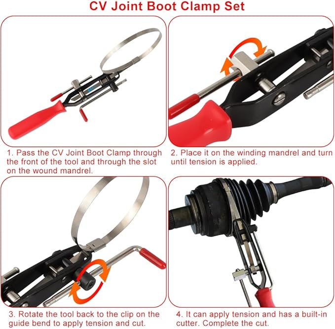 Auto/ATV CV Joint Banding Boot Axle Clamp Pliers with 36PCS Stainless Steel 4" 8" 14" CV Joint Boot Band Clamps for Most Cars