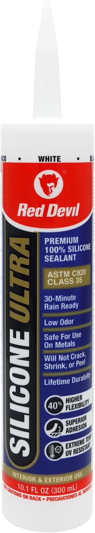 Red Devil 0780 Silicone Ultra 100% RTV Silicone Sealant, 10.1 oz., White, 1 Pack