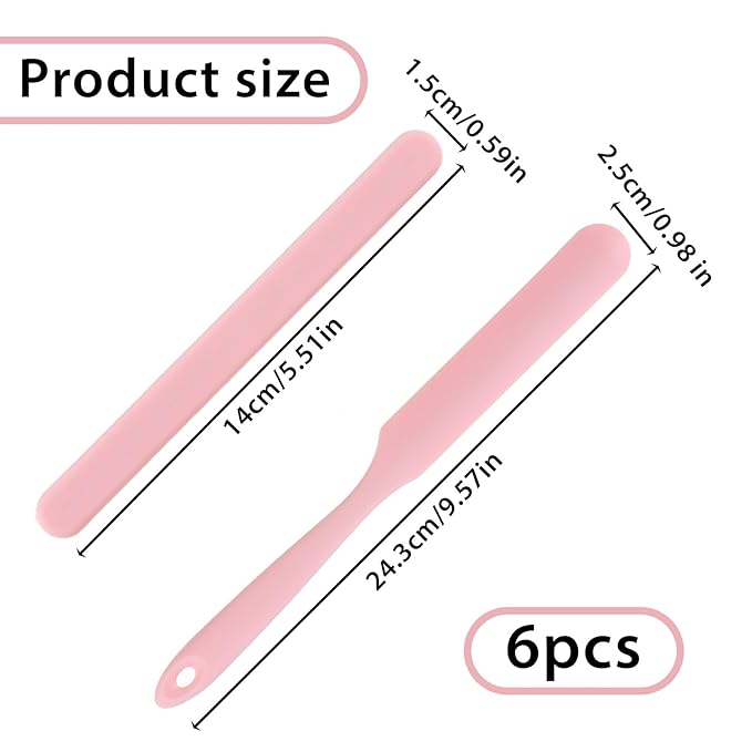 6Pcs Silicone Wax Applicator, Non-stick Wax Stick Hair Removal Spatulas Reusable Hard Waxing Scraper Epoxy Resin &Waxing Accessories Supplies Tools for Home Salon Body Use (Pink)