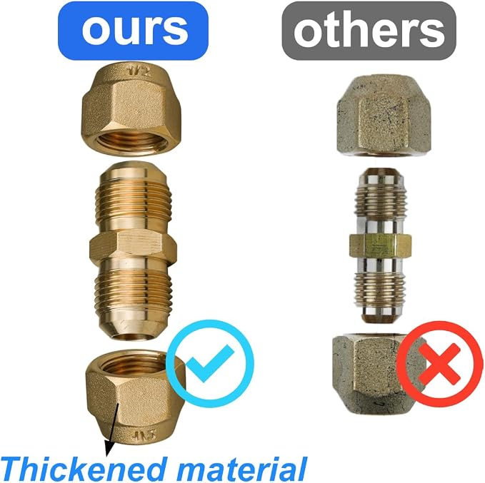 2 Pieces Air Conditioning Copper Pipe Extension Connectors Brass Flare Fitting Nuts 1/2" Butt Copper Tube Fitting with Flare Nut