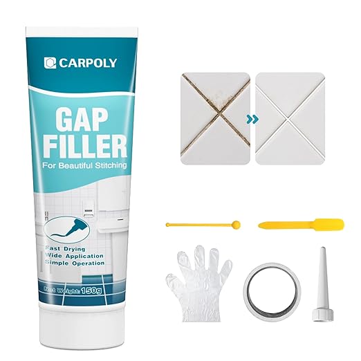 Tile Grout Repair Kit, White Grout Filler for Bathroom, Kitchen, Rstore & Renew Tile Joints Line, Triple Protection, Fast Drying Shower Grout with Tools(White, 5.29oz/150g)