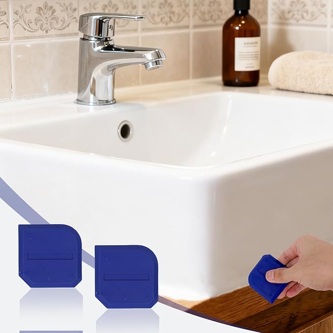 8pcs Silicone Caulking Tool Set, Plastic Grout Scraper Reusable Sealant Finishing Spreader Caulk Remover for Kitchen Bathroom Floor Window & Sink (Black, Blue)