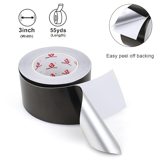 BOMEI PACK Black Aluminum Tape,3 Inch x 55 Yards,Black Foil Tape HVAC Sealing & Patching Hot Cold Air Duct Tape Aluminum Foil Tape for Pipe, Metal Repair, HVAC, Air Ducts, Insulation (3 Inch)