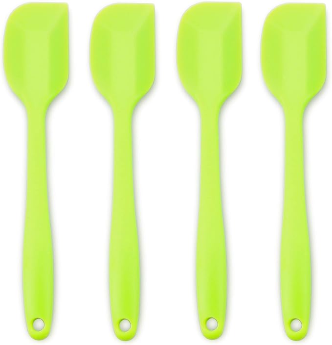 4‑Piece Silicone Spatulas Set Heat Resistant 600°F Seamless Steel‑Core Rubber Spatulas for Nonstick Cookware ALLWIN HOUSEWARE Uniform Length Kitchen Spatulas for Cooking & Baking, Green