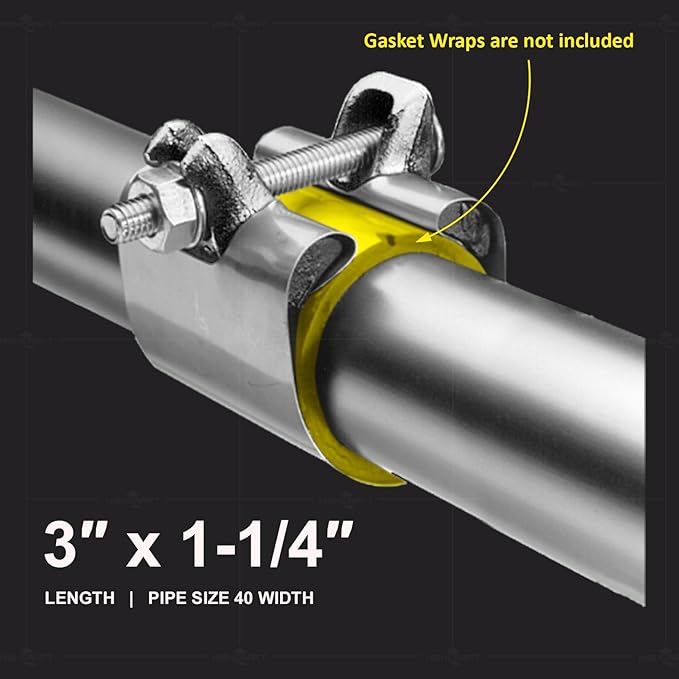 Highcraft Pipe Repair Clamp 1-1/4'', IPS Single Bolt, 3” Long, Stainless Steel (5 Pack)