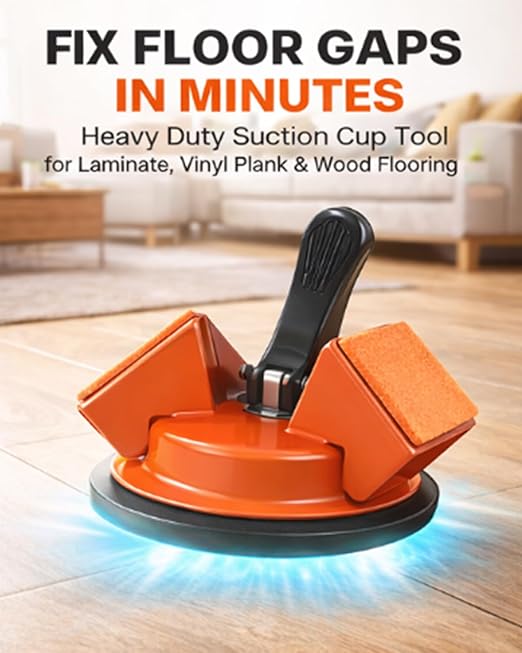 Floor Gap Fixer Tool 45° Striking Surface Pro, Laminate Flooring Repair Suction Cup Vinyl Plank Heavy Duty Iron Grabber Reusable Kit with Sticky Pads Cutter for Wood Tile Lvp Floating(#A-1pc)