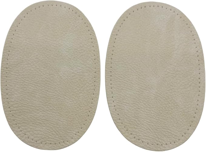 BeeSpring 2 Pieces Pu Leather Patch Sew on Patches Repir Elbow Knee for Clothes Clothing Accessories - Rice White