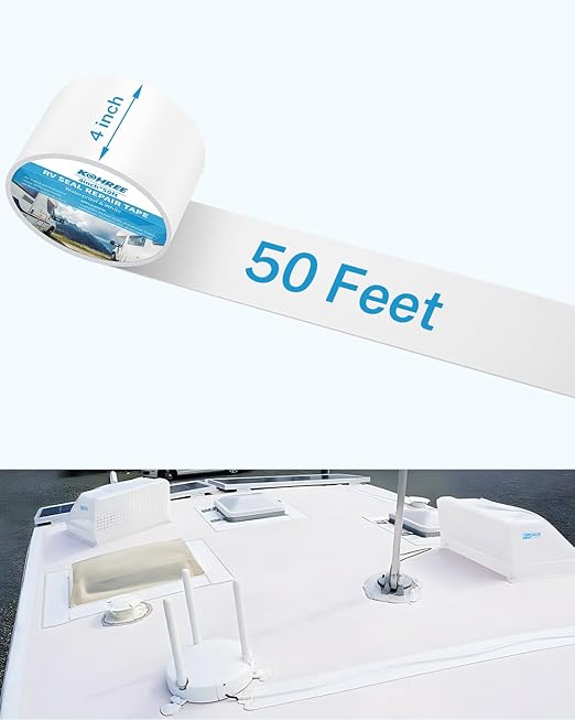 Kohree RV Roof Tape 2 Pack, 4 Inch x 50 Foot RV Sealant Tape White, UV Resistant, Weatherproof Repair Sealant Tape for RV, Boat Sealing, Truck Stop Camper Roof Leaks