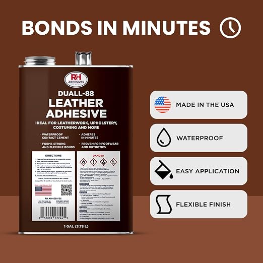 Duall-88 Leather Adhesive, 1 Gal. can - Leather Repair Glue, Crafting, DIY, Upholstery, Waterproof, Heat Resistant, Flexible, Long Lasting, High Strength, RH Adhesives