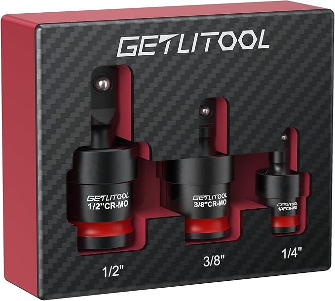 GETLITOOL 3Pcs Swivel Socket Set, Cr-Mo Steel Impact Swivel Socket Set with Corrosion-Resistant Finish, Full 360° Rotation for Impact Wrenches, 1/4", 3/8", 1/2" Drive, Tools for Men's Gift