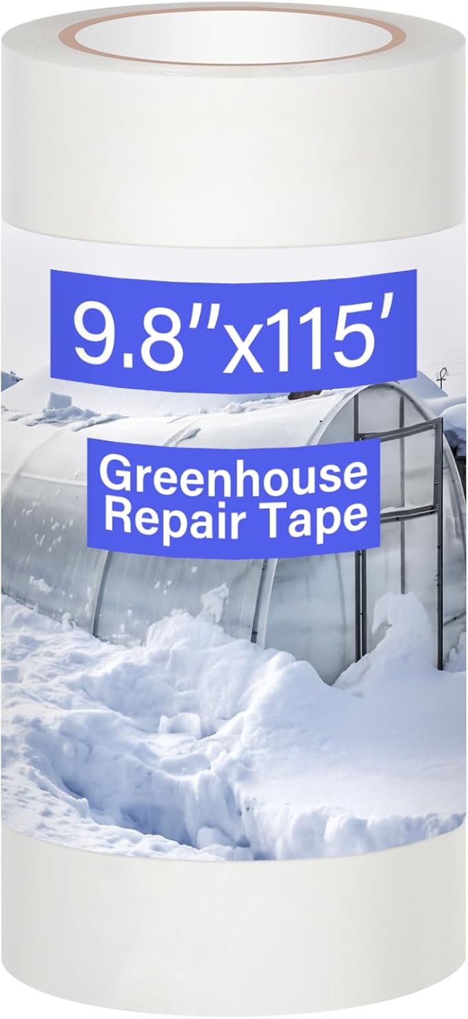 9.8'' x 115' Greenhouse Repair Tape 6.3 mil Thickness Heavy Duty Greenhouse Tape Clear UV Resistant Waterproof for Repairing Plastic Sheeting Polyethylene Film for Seaming Splicing