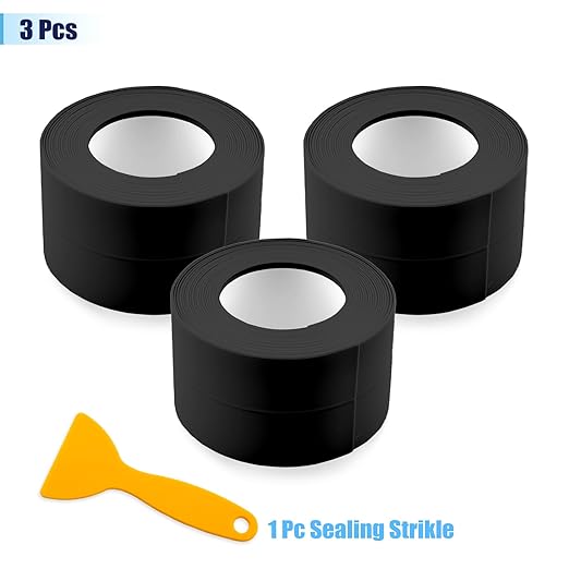 Waterproof Seal Caulk Strip Tape Self Adhesive for Sink Toilet Bathroom Wall Edge Bathtub Oil-Proof Caulking Sealing Tape 1.5" x 10.5' (W*L) 3Pcs Black